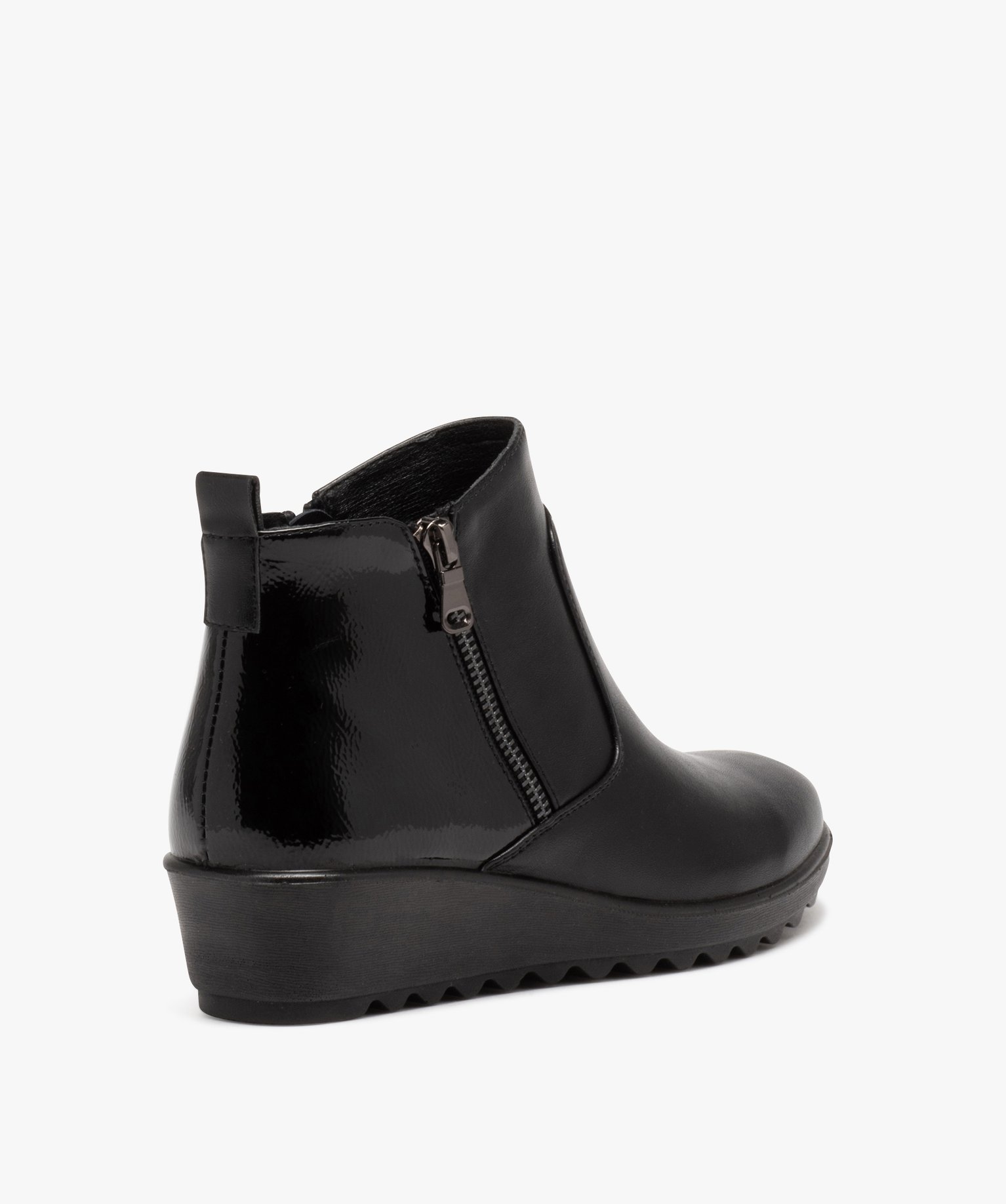 Boots femme confort unies à talon compensé et double zip noir | GEMO