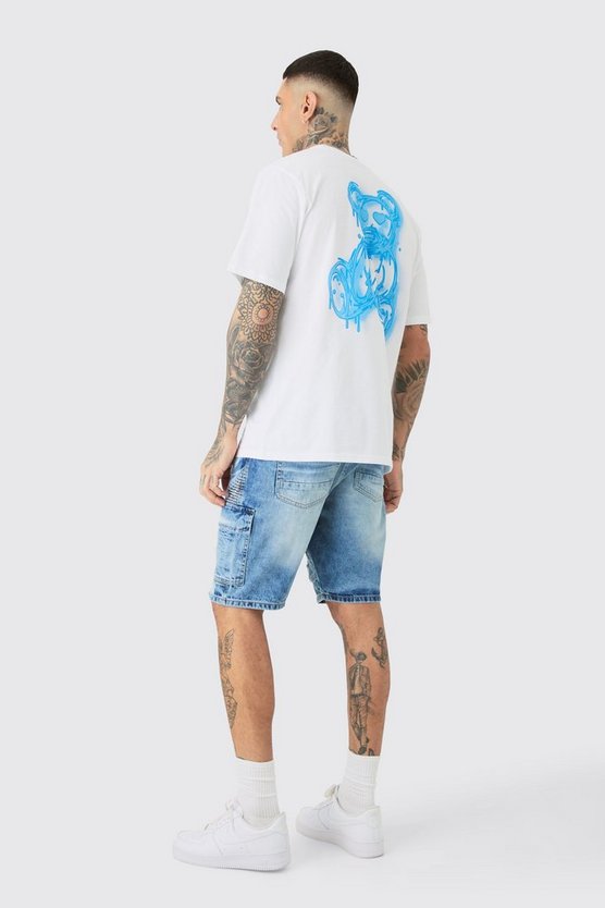 Tall weißes T-Shirt mit Drippy Teddy Print
