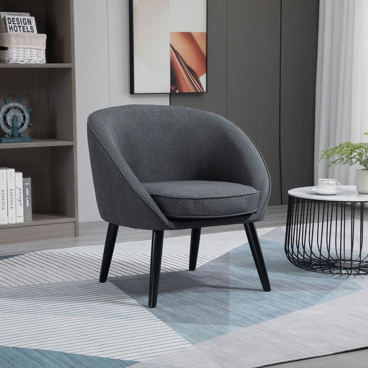 HOMCOM Esszimmerstuhl Wohnzimmerstuhl Bürostuhl Polsterstuhl modern Polyester Holz Grau 71 x 65 x 75 cm