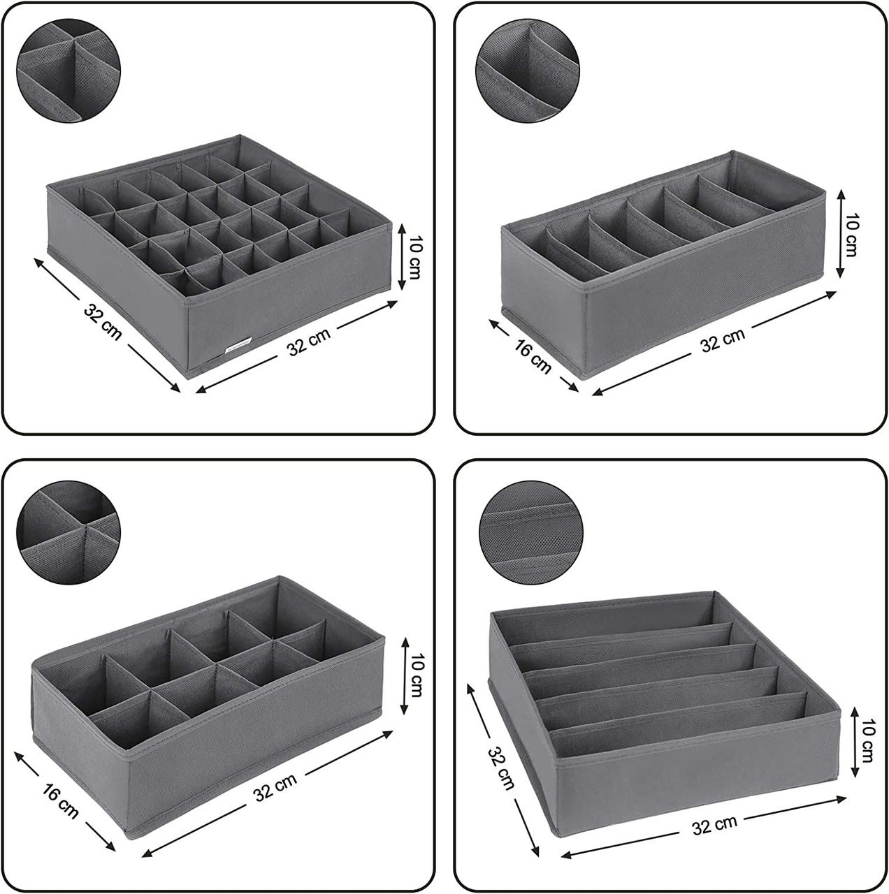 Songmics Flachbox, grau, 32x32x10cm/32x16x10cm