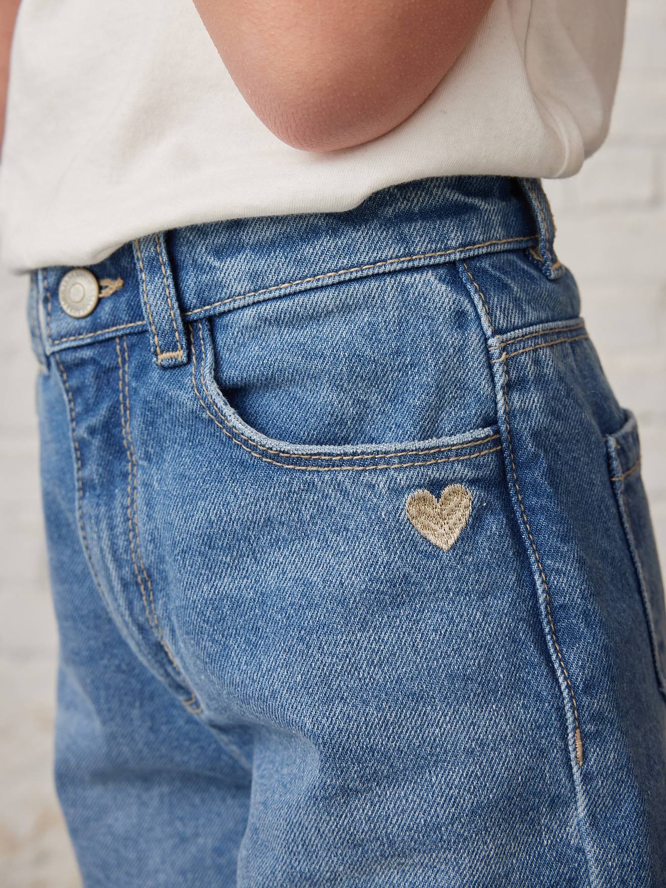 Jean large fille bas effiloché denim bleached