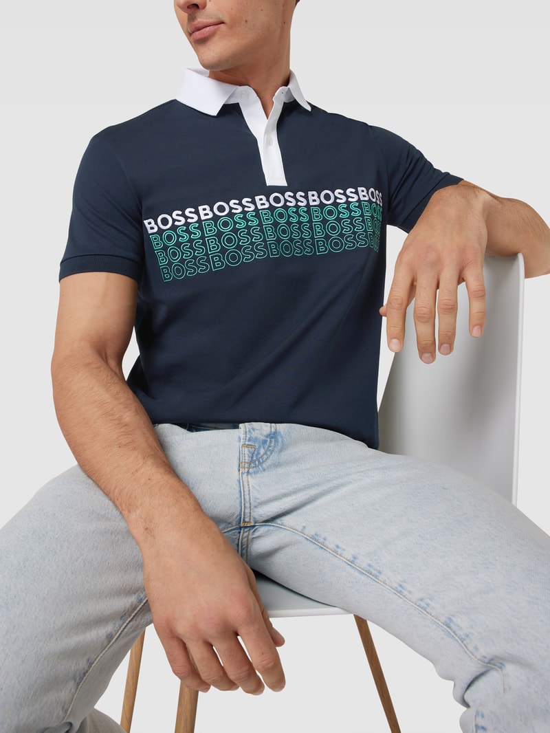 Poloshirt mit Label-Stitching Modell 'Pavel' in marineblau