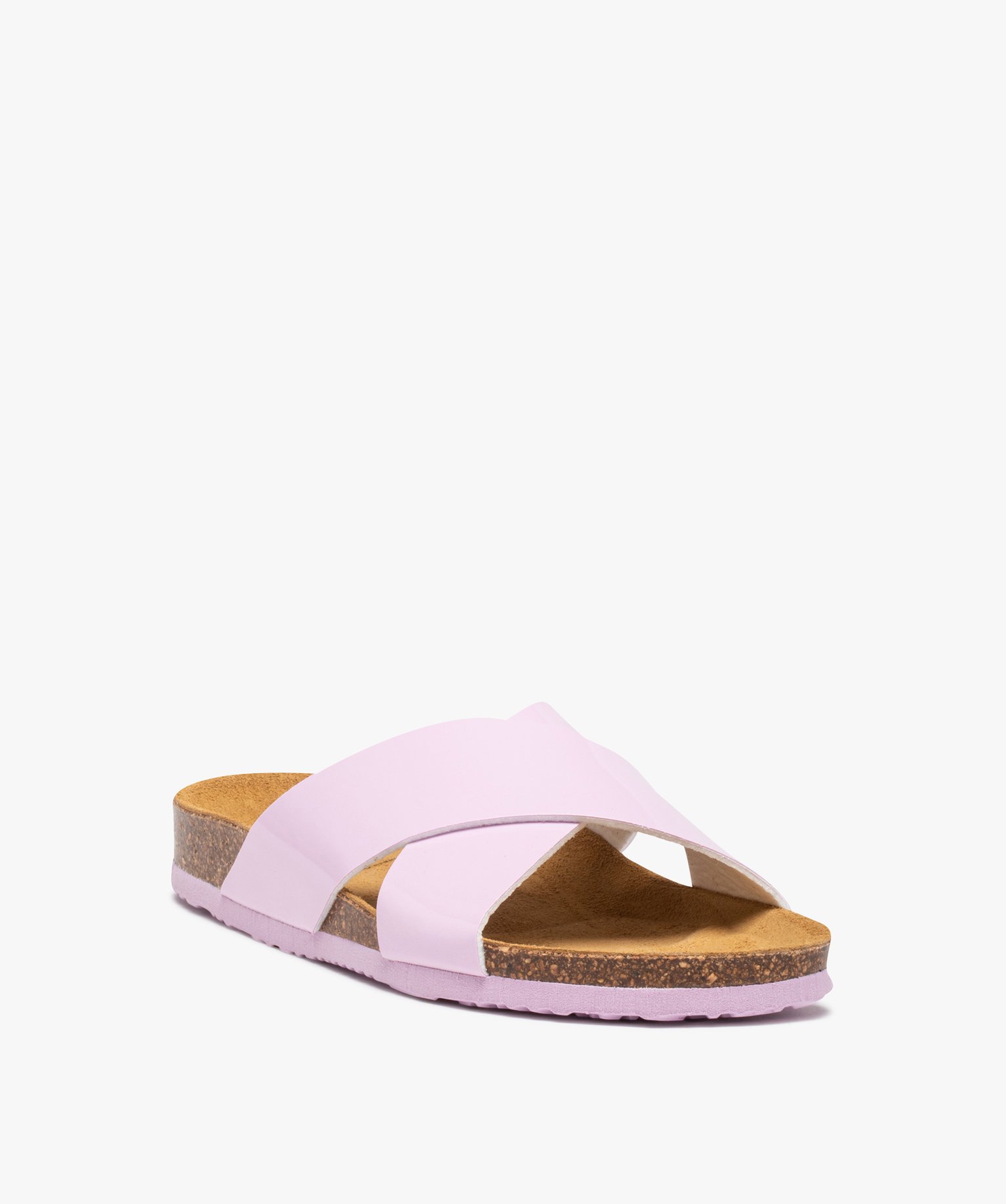 Mules femme à talon plat et larges brides croisées violet clair | GEMO