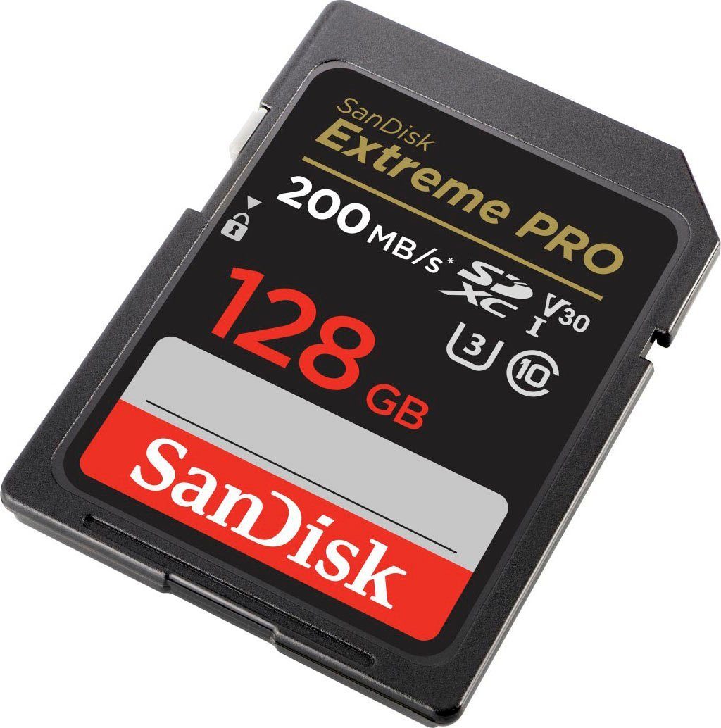Sandisk Extreme PRO SDXC™-UHS-I-Karte Speicherkarte (128 GB, Video Speed Class 30 (V30)/UHS Speed Class 3 (U3), 200 MB/s Lesegeschwindigkeit)