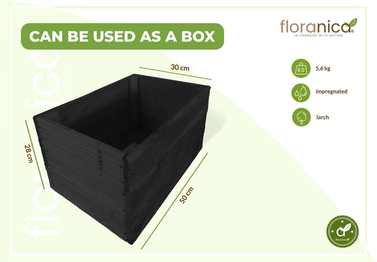 Pemicont Floranica Blumentopf aus Holz Kasten 50cm x 335cm x 285cm Anthrazit Imprägnierte Lärche Schutzhülle für Kräuter Blumen Haus- und Gartendekoration Innen- und Außeneinsatz EU-Produkt