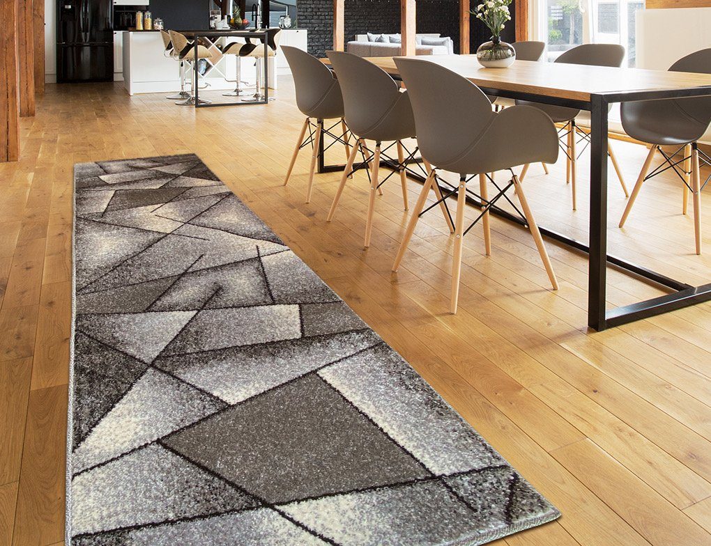 Bettumrandung oKu-Tex, (Set 3 teilig, 3-tlg), Bettvorleger-Set, Läufer mit 2 x Brücke, Grau, Schlafzimmer, Läufer-Set für das Schlafzimmer, robust & pflegeleicht, Höhe 11 mm rechteckig schmal, gewebt