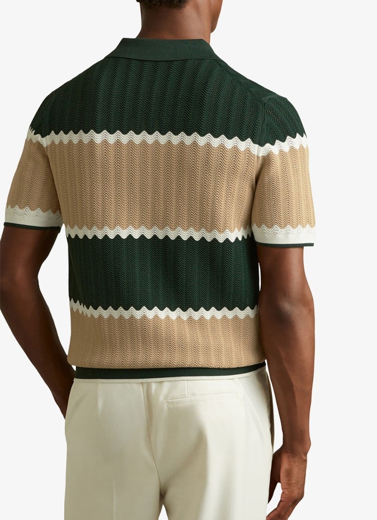 Polo Reiss Alton de corte slim com padrão de malha e meio zíper.