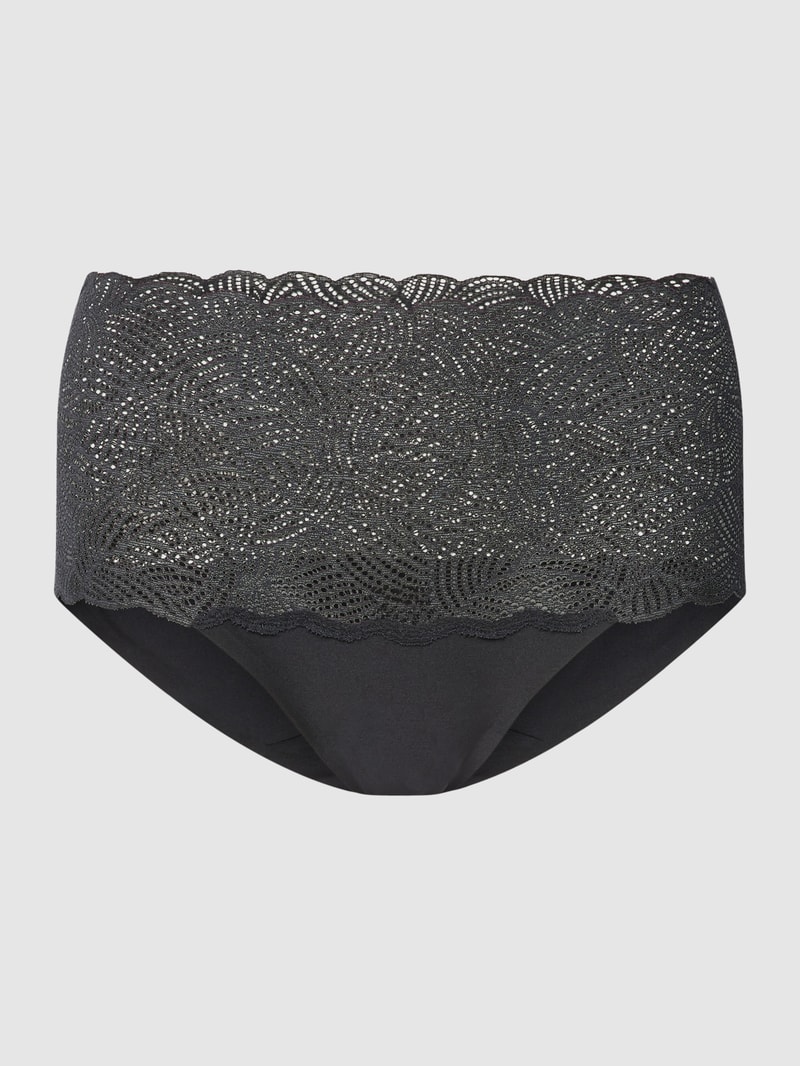 String mit Spitzenbesatz in schwarz