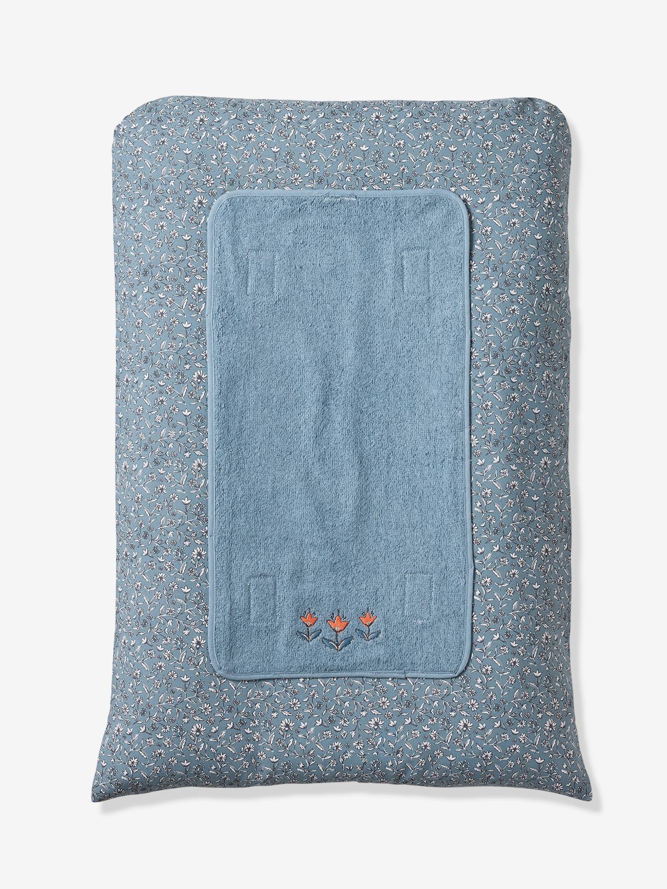 Vertbaudet Baby Wickelauflagen-Set INDIEN BLUME, personalisierbar - blau bedruckt