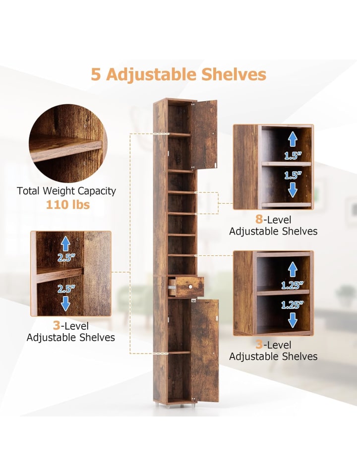 COSTWAY Hochschrank schmal 180 cm in Braun günstig kaufen onesize