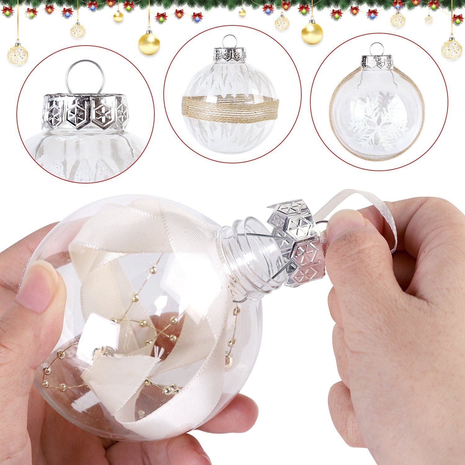 Salcar Weihnachtsbaumkugel 6er Weihnachtskugeln Christbaumkugeln Weihnachtsdeko Christbaumschmuck, 8 cm im Durchmesser, 3 verschiedene Designs