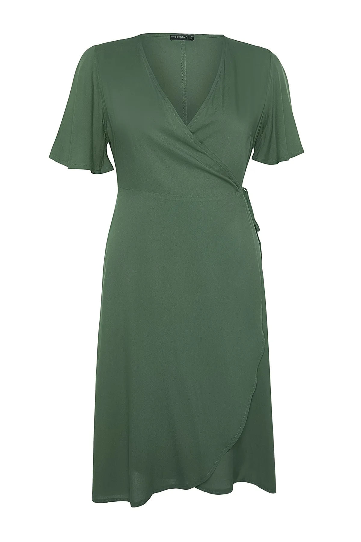 Trendyol Curve  Khakifarbenes, gewebtes, zweireihiges Kleid mit Kragen und Krawattendetails TBBSS22EL1564