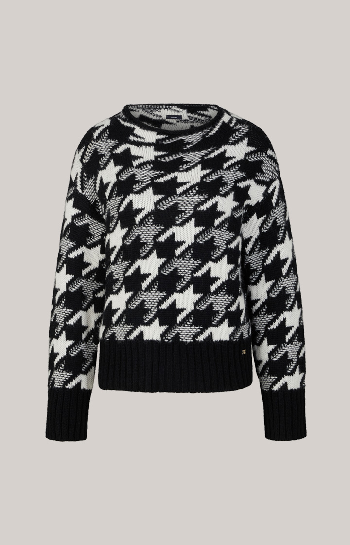 Wool-Blend-Strickpullover in Schwarz/Weiß gemustert
