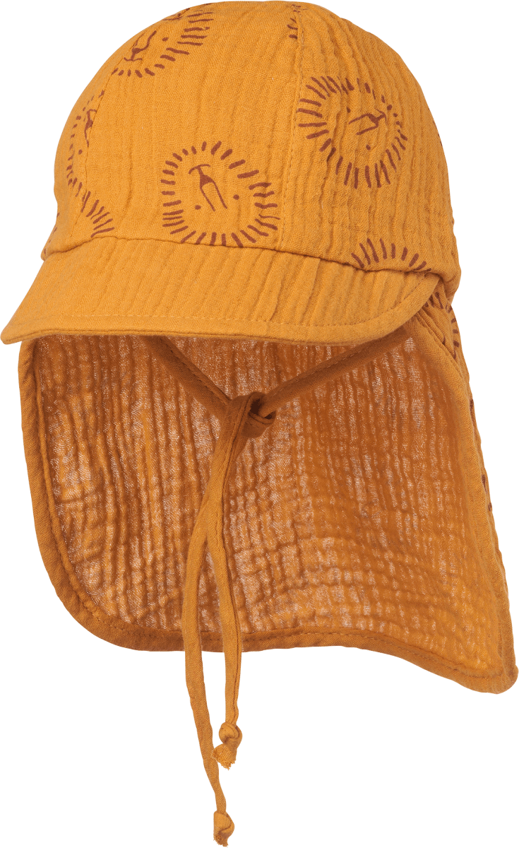 Schirmmütze aus Musselin mit Löwen-Muster, gelb, Gr. 48/49, 1 St