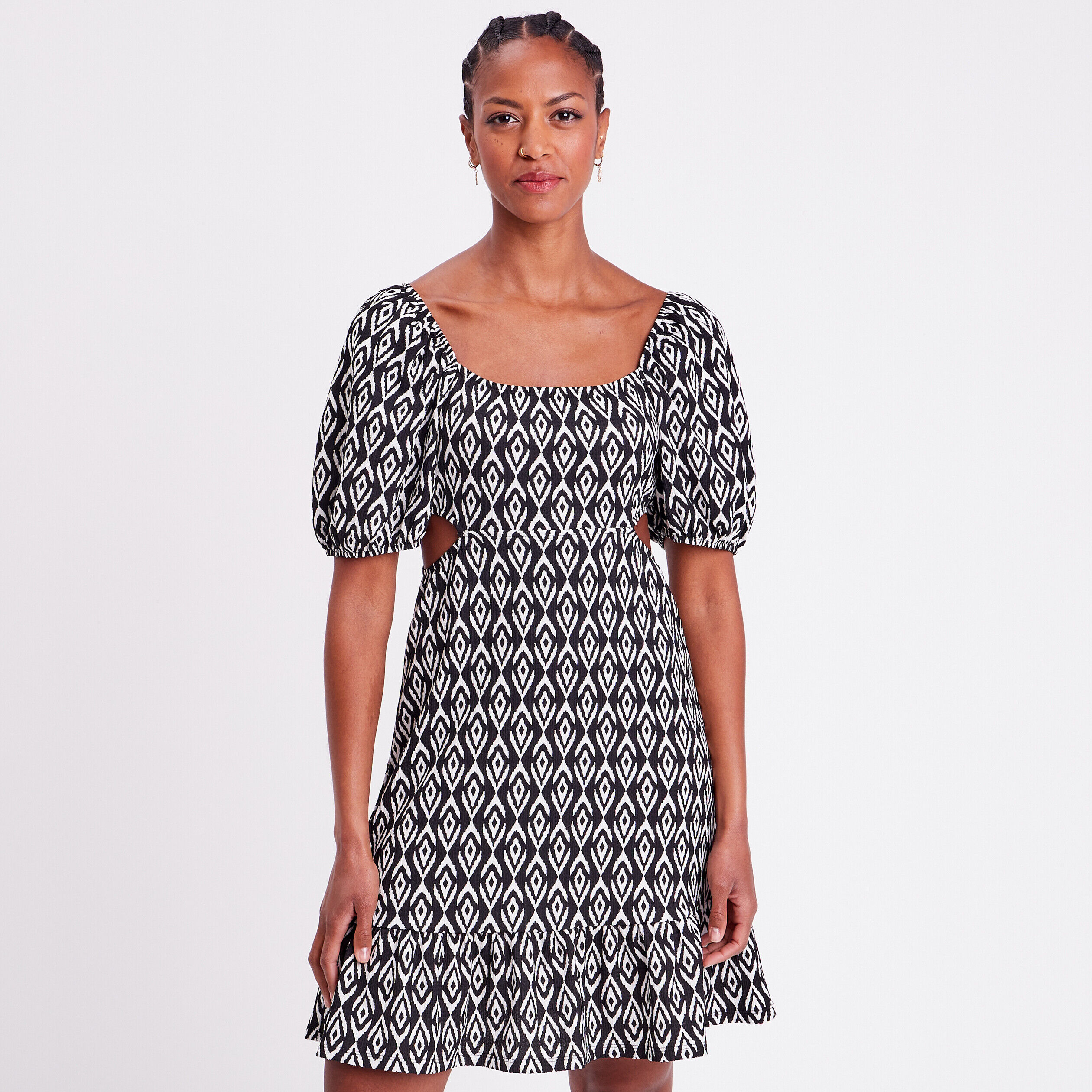 Robe évasée avec ouvertures noir femme | Cache Cache