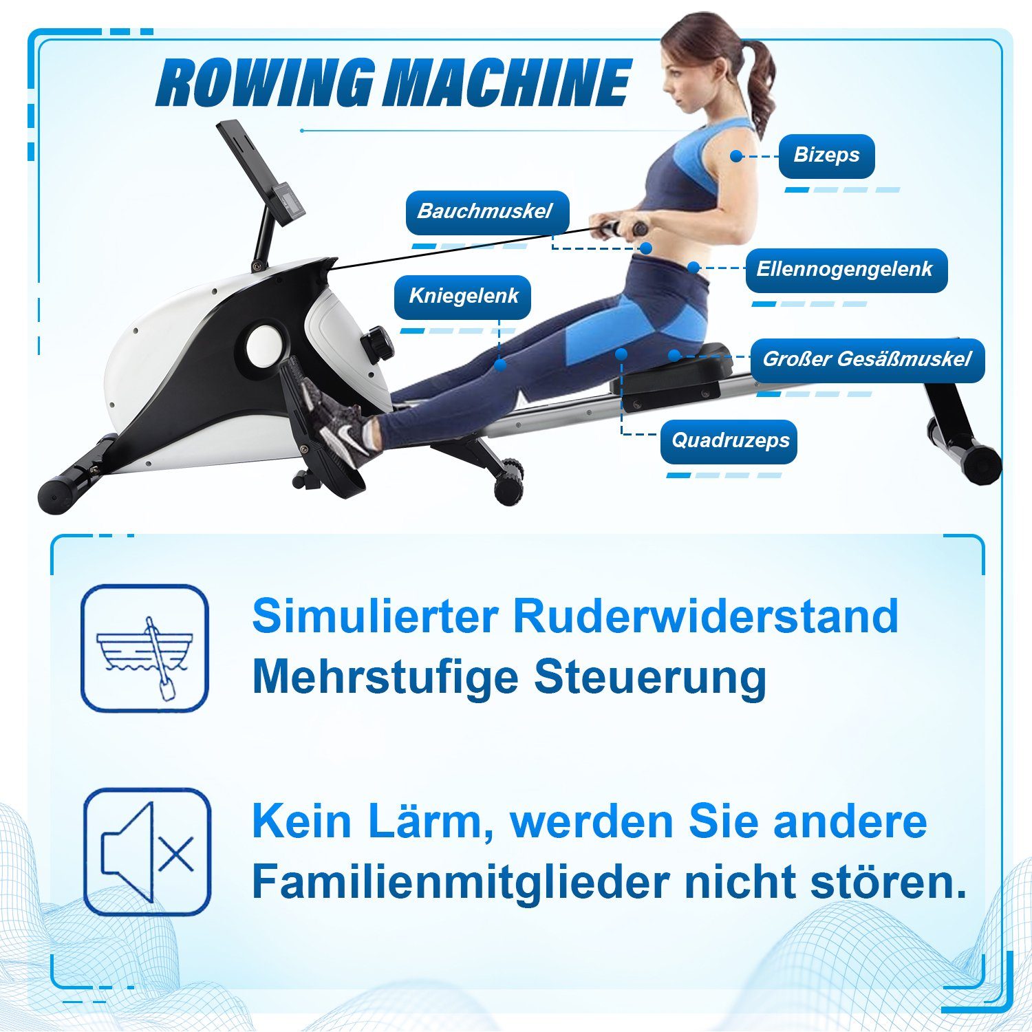 Mould King Rudergerät Magnetisches Faltrudern Rudergerät,8-stufigem Widerstandsanpassungs, mit magnetischem Bremssystem und LCD-Monitor