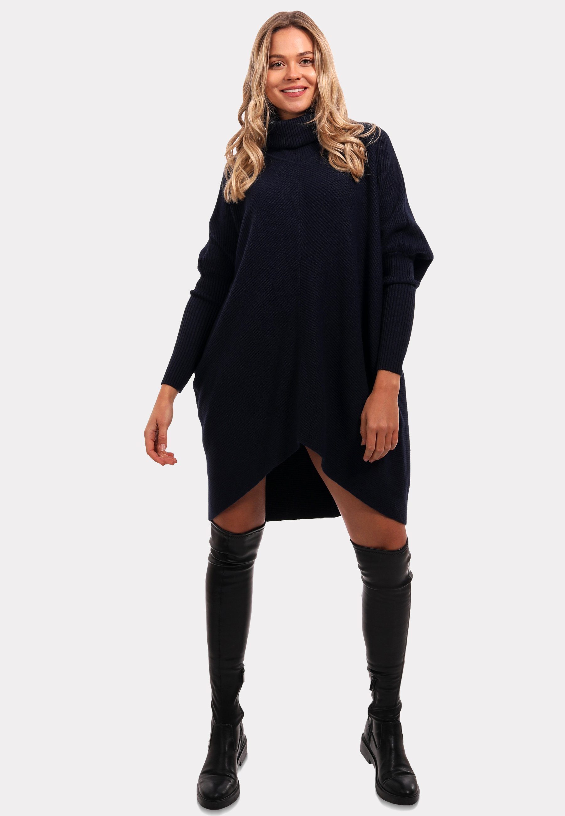 YC Fashion & Style Longpullover Strickpullover asymmetrisch Plus Size mit Rollkragen (1-tlg) in Unifarbe, mit überschnittenen Schultern