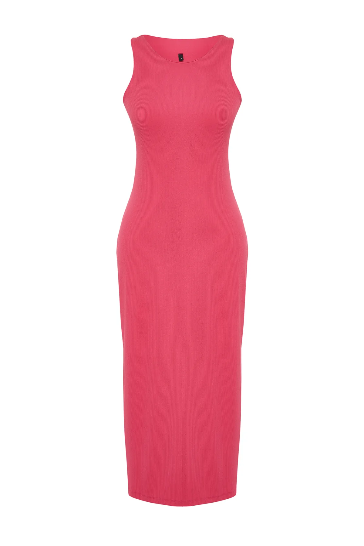 Trendyol Collection  Fuchsiafarbenes, figurbetontes Maxi-Bleistiftkleid aus flexiblem Strick mit Neckholderkragen TWOSS24EL00186