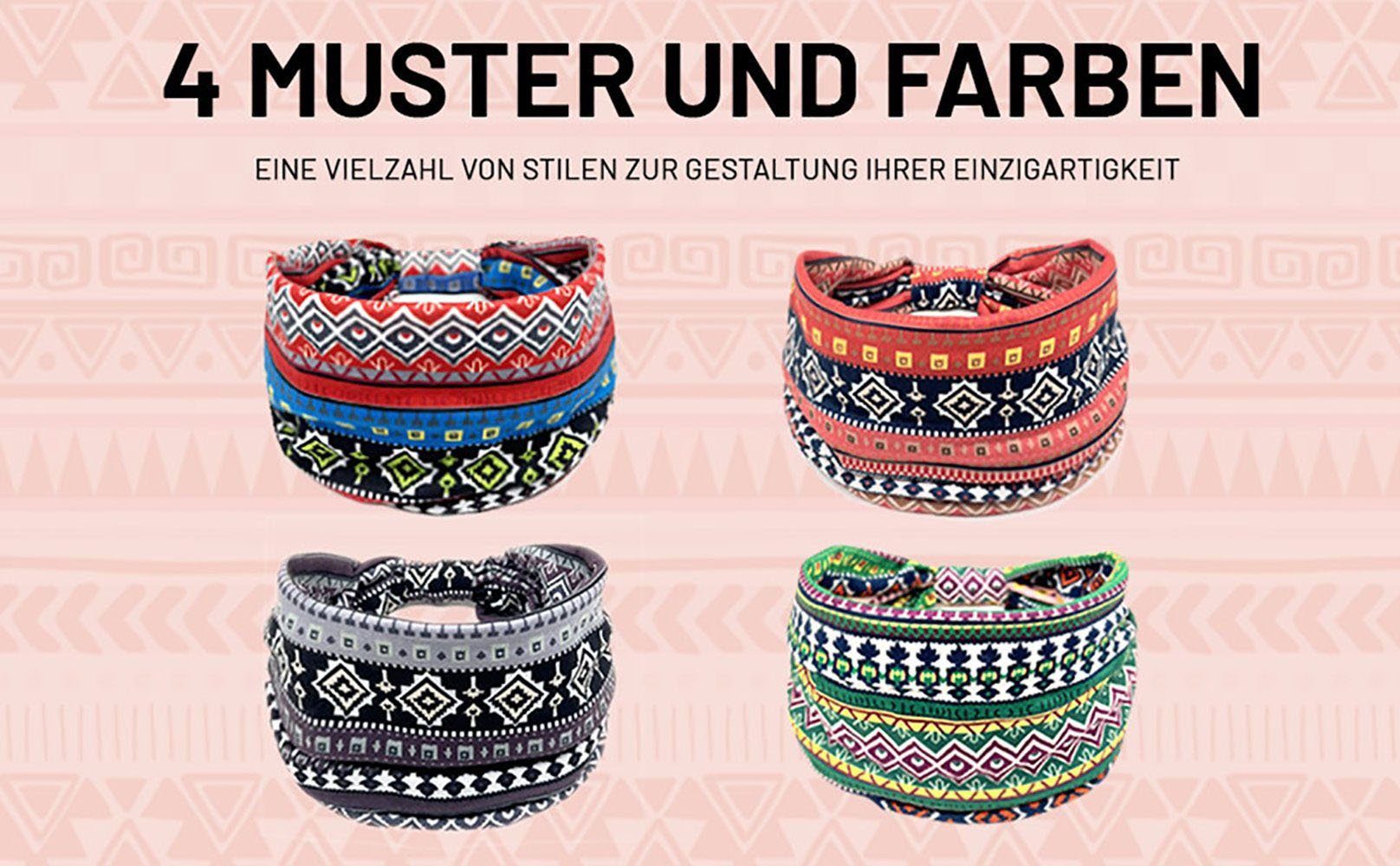 YYV Haarband Stirnband Damen Breite Elastische Weiche Boho Haarbänder Leopard Print, 4-tlg., Haarschmuck Yoga Sport Haarband Mehrfarbig Haarreifen Damen