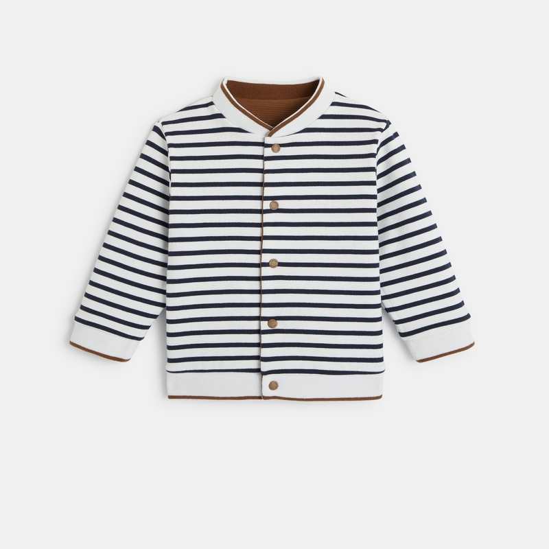 Gilet réversible maille fantaisie et rayée marron bébé garçon