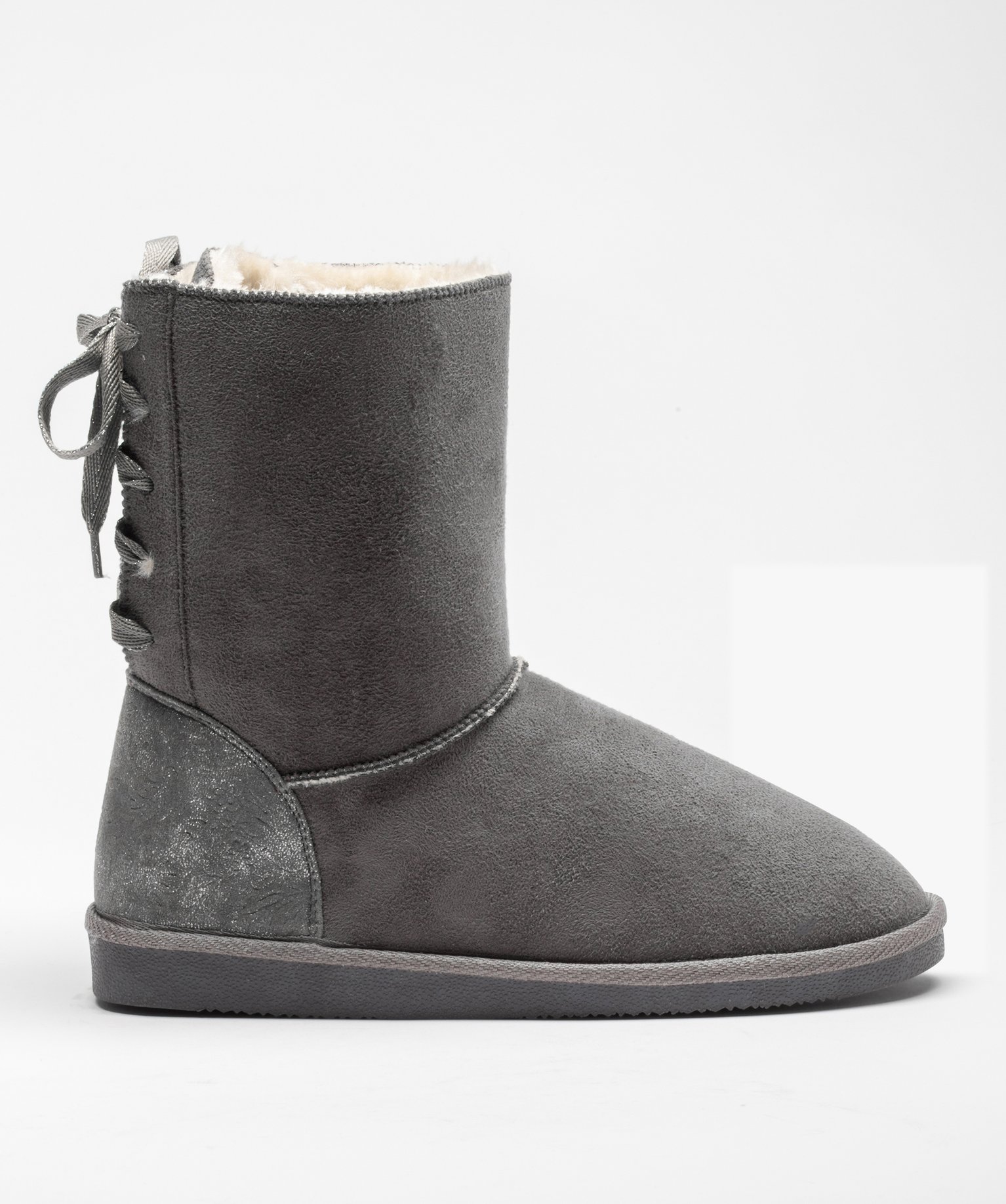 Boots fourrées femme en suédine détails brillants gris | GEMO