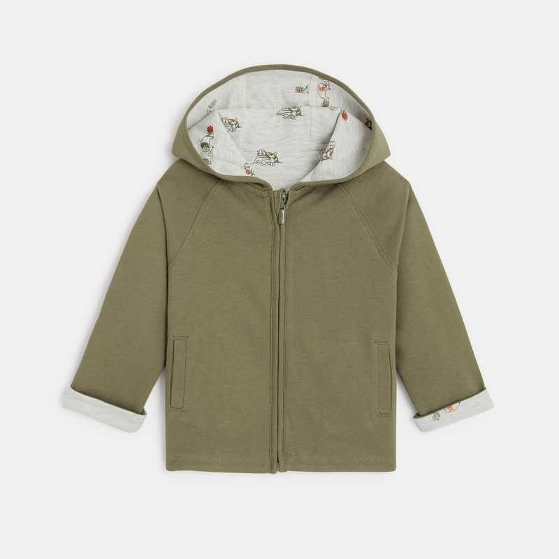 Sweat zippé à capuche réversible vert bébé garçon