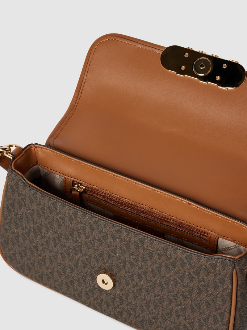 Handtasche mit Allover-Label-Print Modell 'PARKER' in mittelbraun