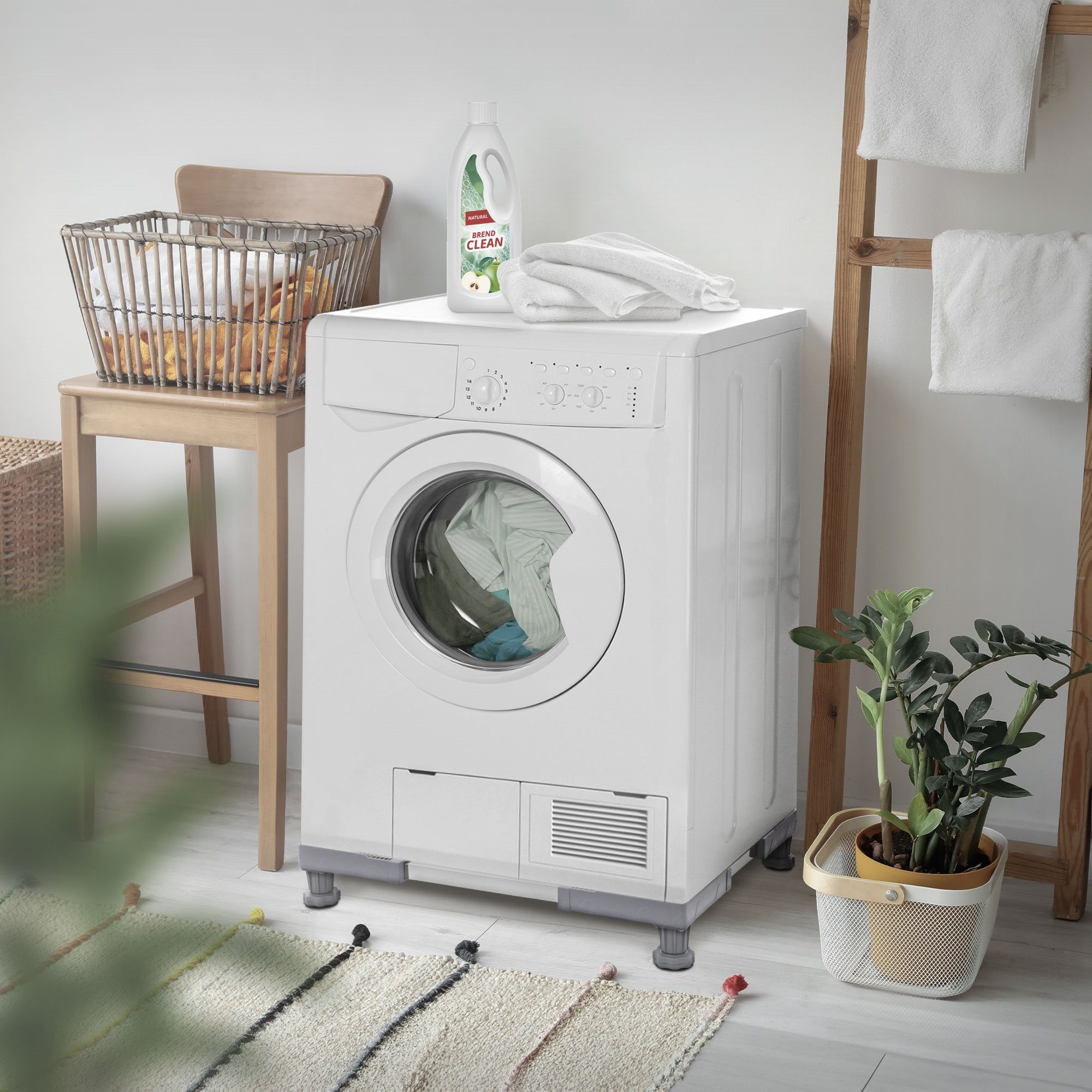 ECD Germany Waschmaschinenuntergestell Waschmaschinen Untergestell Podest rutschfest für Kühlschrank&Trockner, beweglich mit 8 Füßen 4 Räder verstellbar Breite 55-78cm Höhe 10-13cm