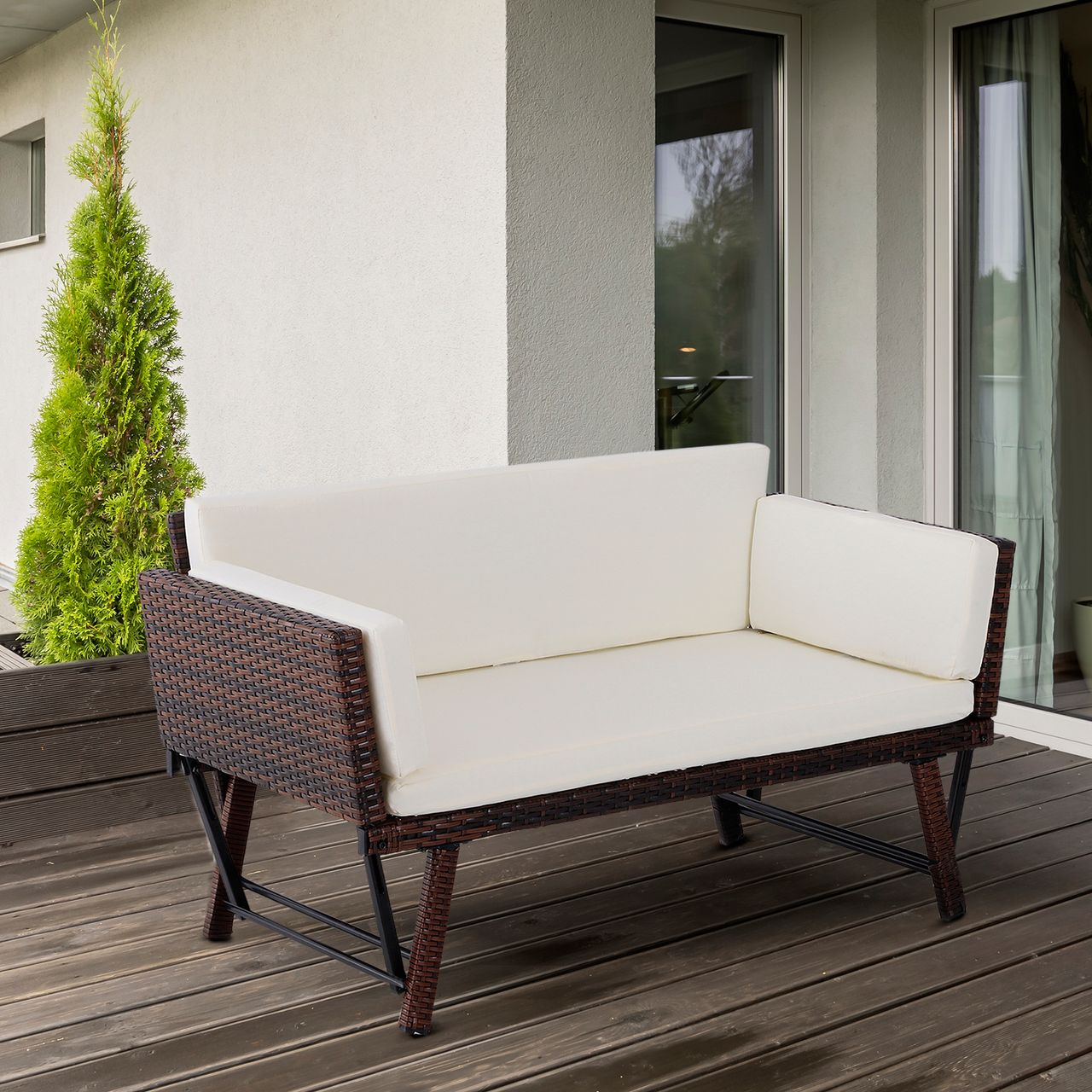 Outsunny Polyrattan Gartensofa 2 Sitzer Loungesofa Gartenliege klappbar Braun