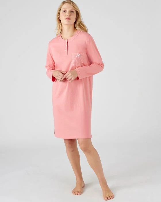 Chemise de nuit manches longues, maille jersey, 95 cm