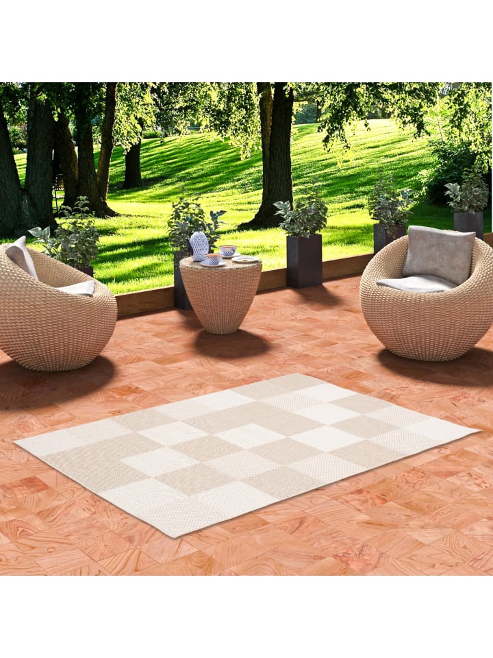 Pergamon In & Outdoor Teppich Flachgewebe Marbella Karo in Beige günstig kaufen