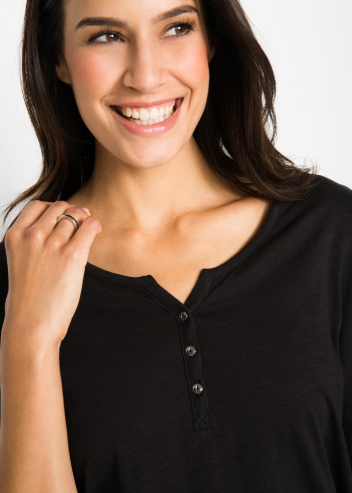 Leichtes Baumwoll Langarm-Shirt mit Knopfleiste