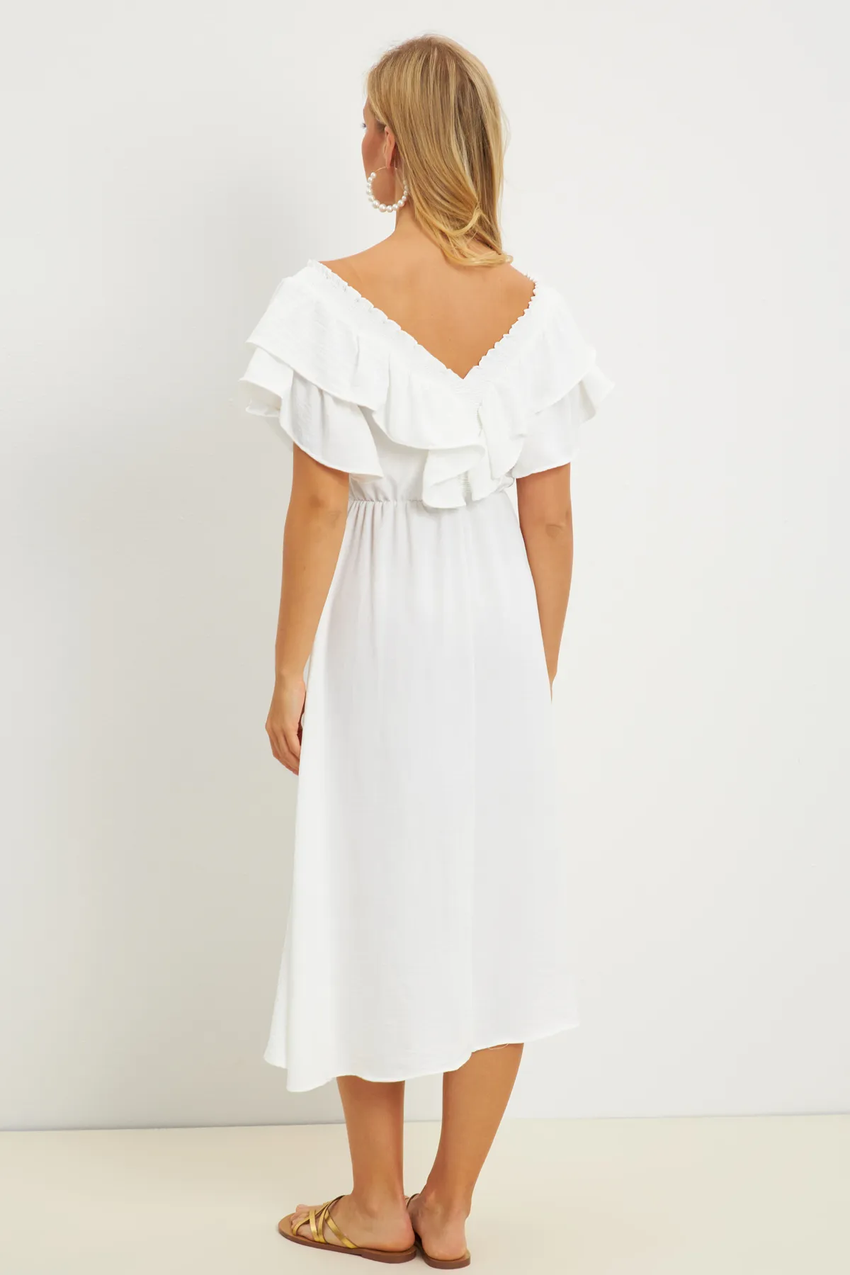Cool & Sexy  Weißes Damenkleid mit V-Volant vorne und hinten KS113