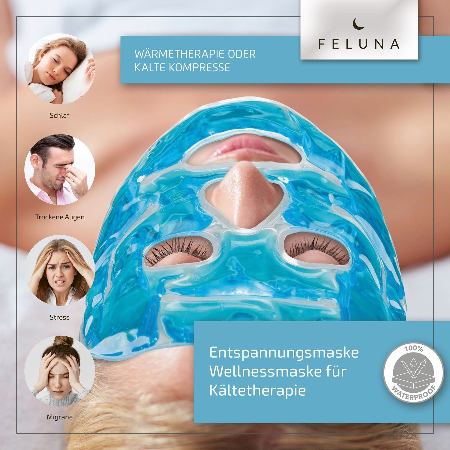 Feluna Gesichtsmaske Gel-Maske Wellnessmaske für Kältetherapie Kühlmaske, Entspannungsmaske Kühlende Maske