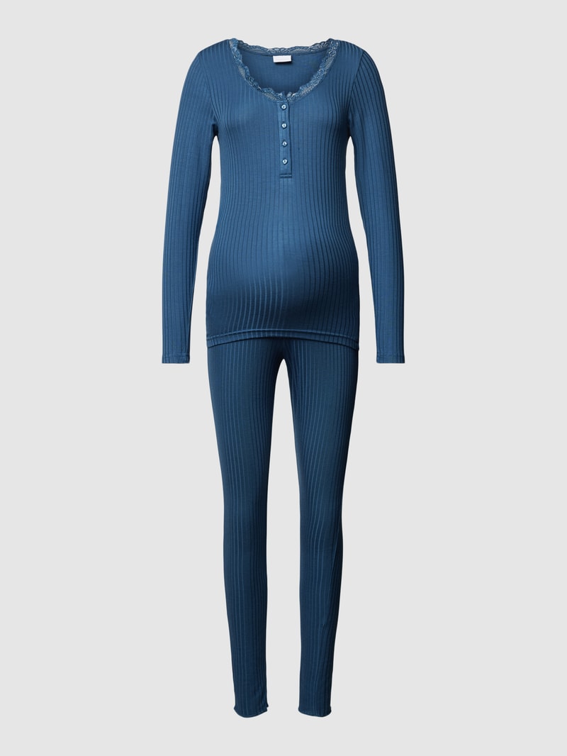 Umstands-Pyjama mit Spitzenbesatz Modell 'LOTUS LIA' in blau