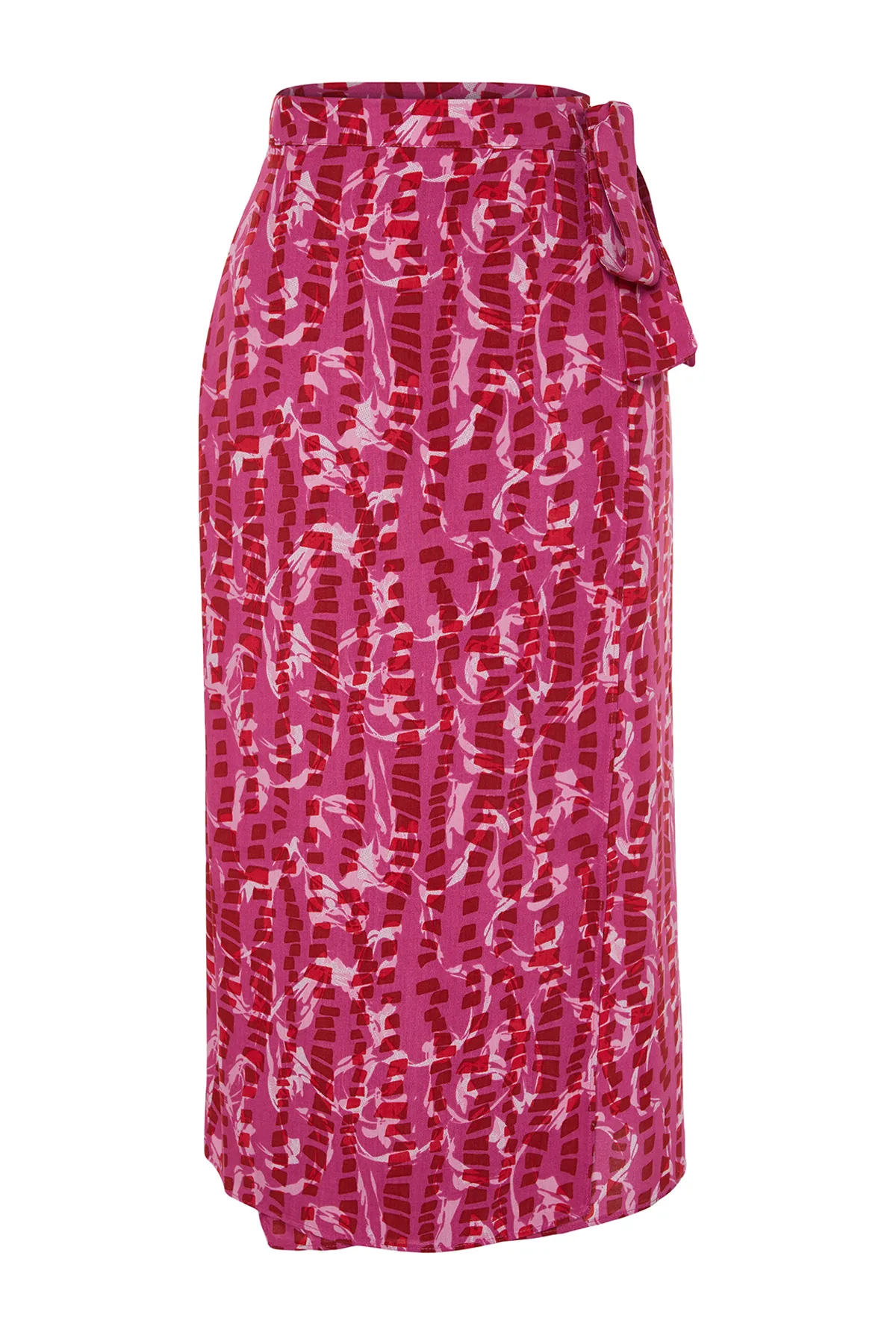 Trendyol Collection  Lila gemusterter Midirock aus Viskosestoff – Zweireihig, gewebt, TWOSS23ET00294