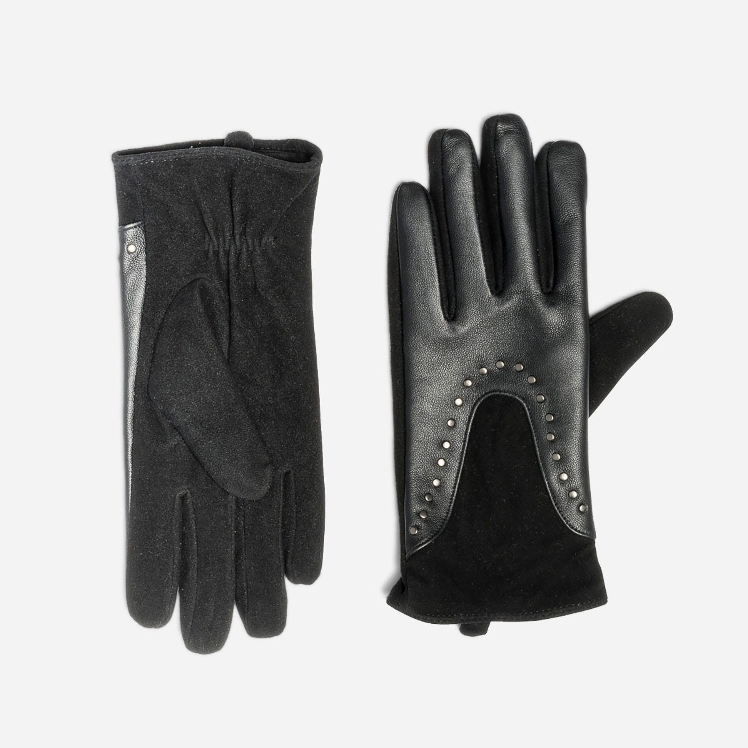 Gants TEXTO noirs en cuir à clous