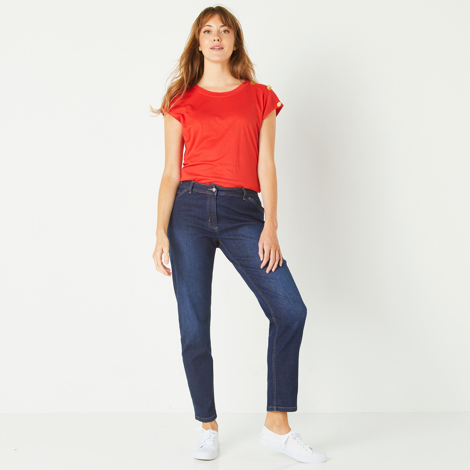 Pantalon mom, denim stretch