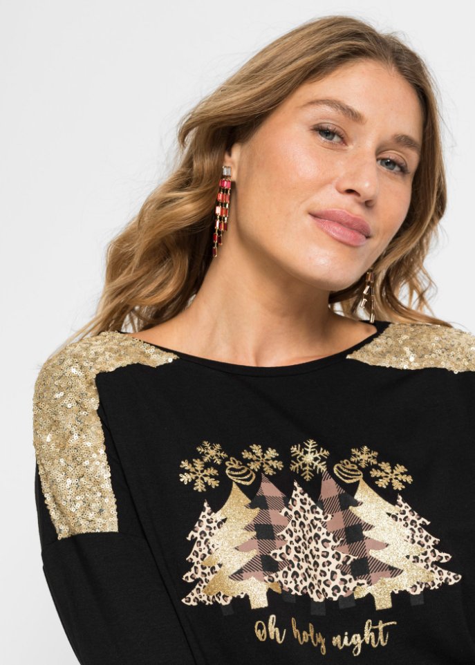 Oversize-Shirt mit Weihnachtsmotiv und schönen Pailletten