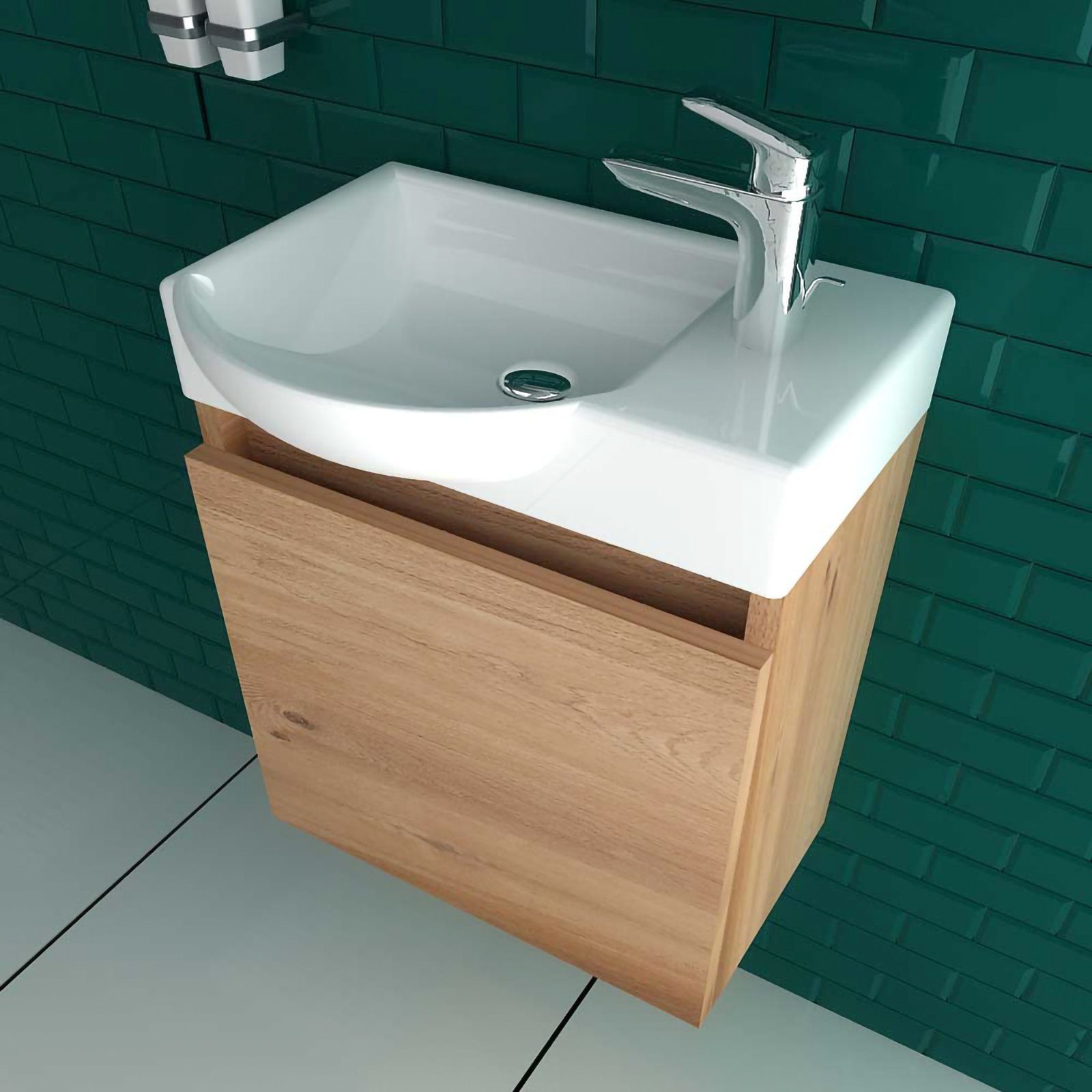 Alpenberger Waschbecken Gäste WC Waschbecken mit Unterschrank - Hängeschrank Vormontiert (Waschbecken Komplett Set, Badmöbel+Set - Bad Unterschrank), Waschtisch mit Unterschrank Braun - Gäste Waschbecken