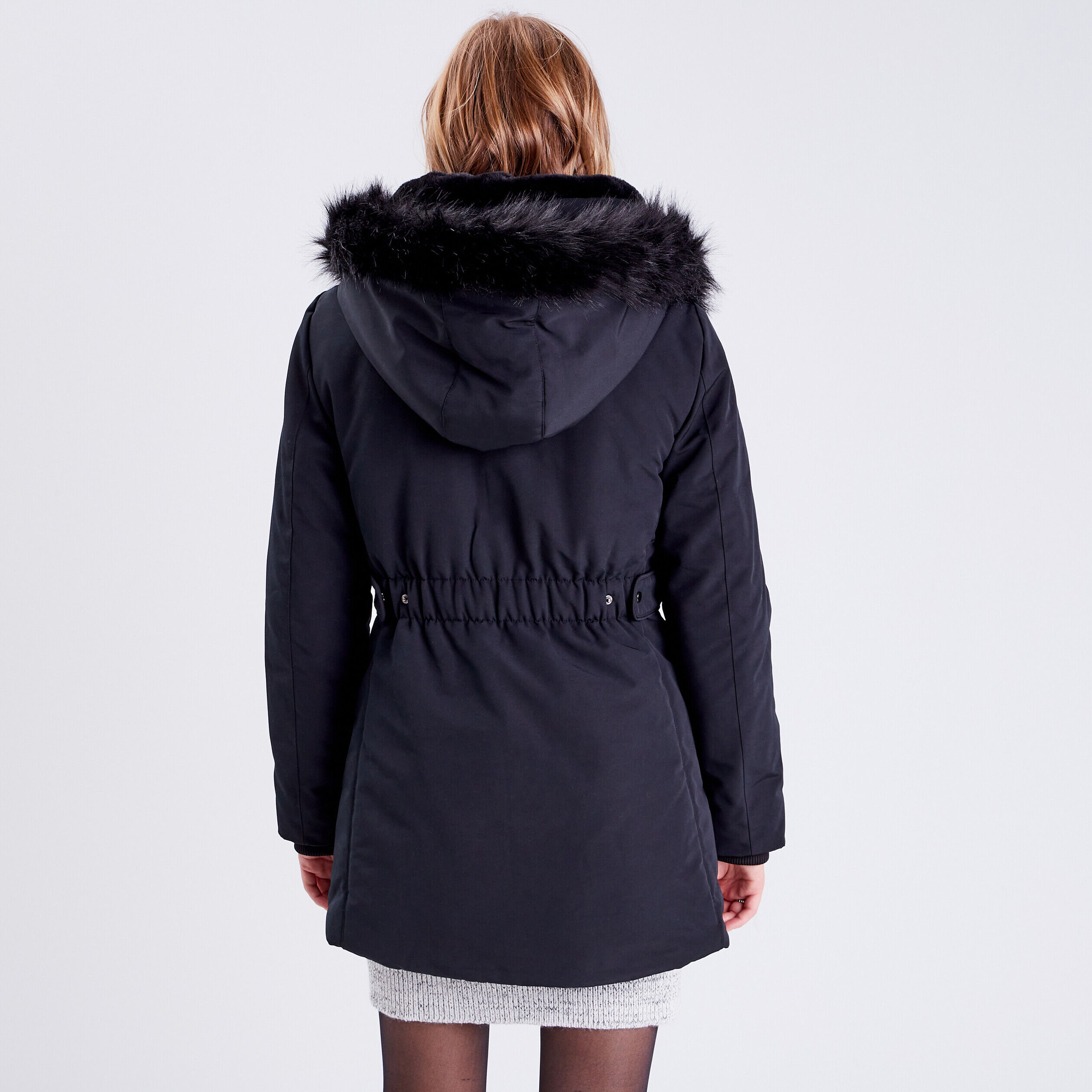 Parka droite avec capuche noir femme | Cache Cache