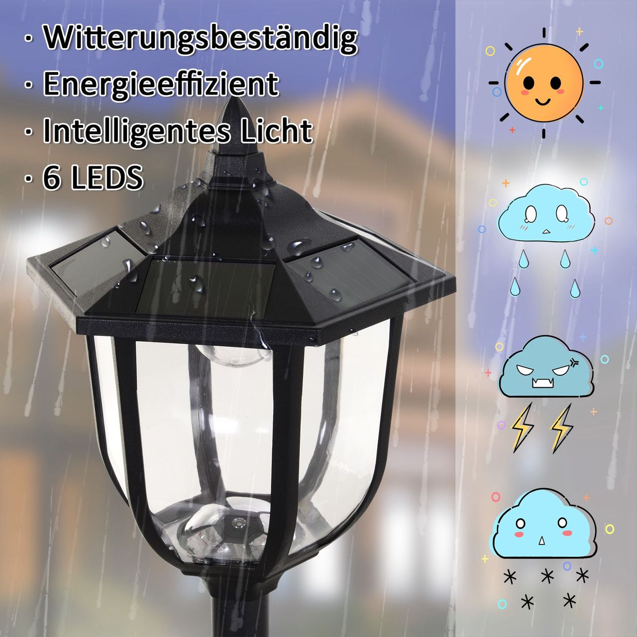 Outsunny Solar LED Gartenlaterne, 30/60 Lumen, Kunststoff, Schwarz