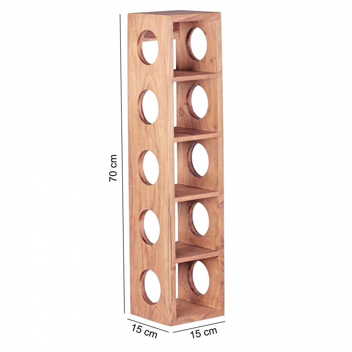Wohnling Weinregal Massiv-Holz Akazie Flaschen-Regal Wandmontage für 5 Flaschen Holzregal modern mit Ablage 70 cm