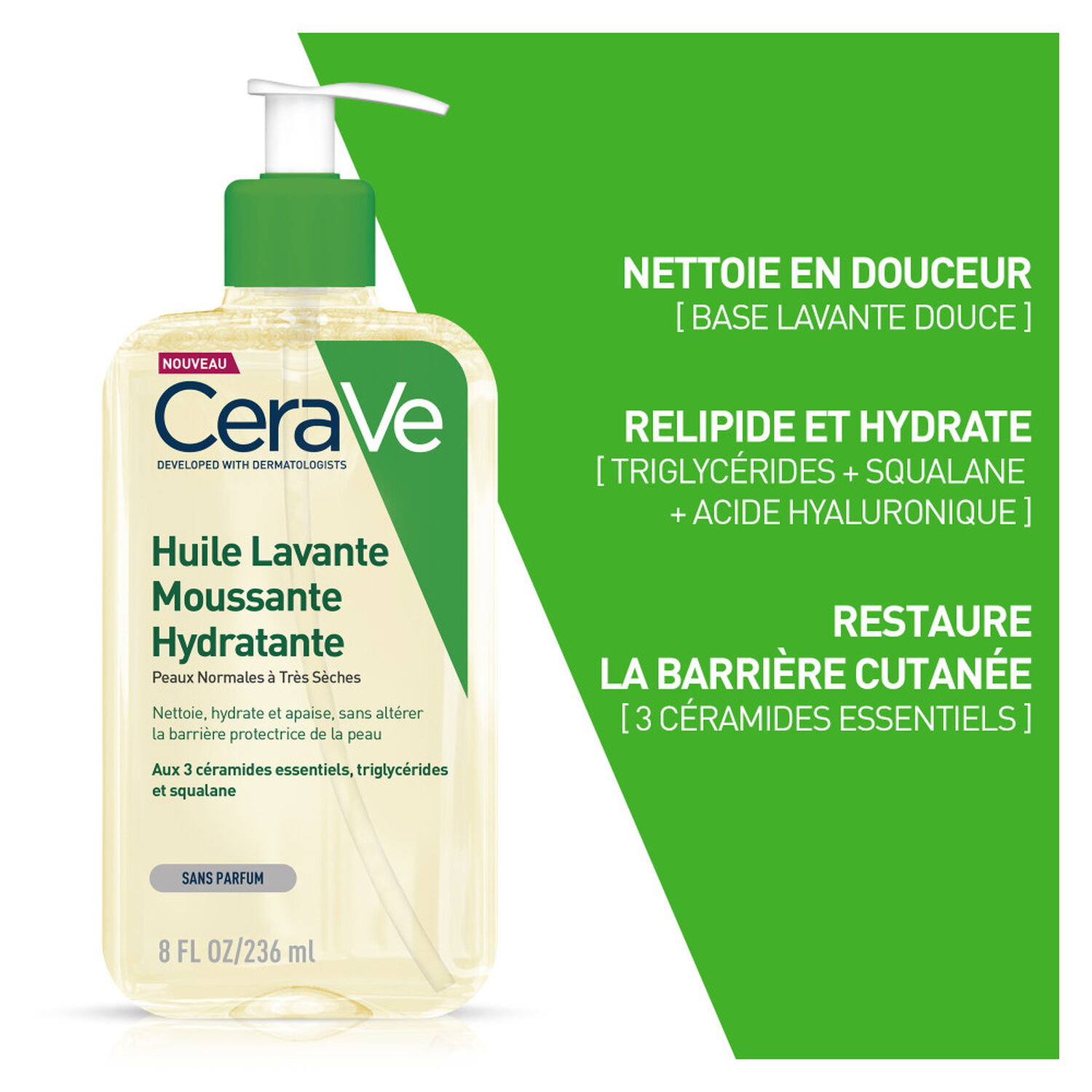 Cerave Huile Lavante Moussante Peaux Normales à Très Sèches
