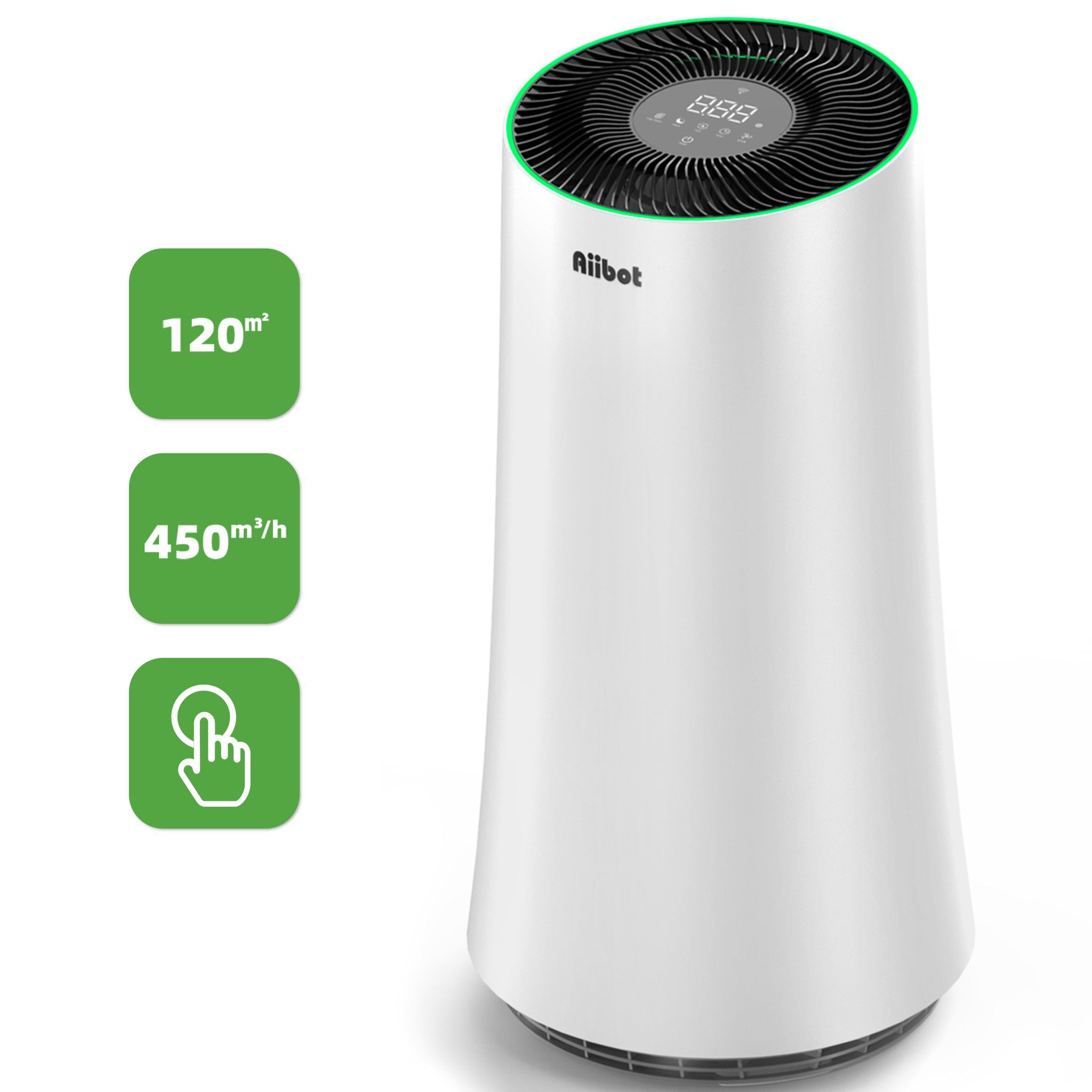 *Aiibot Luftreiniger Luftreiniger mit H13 HEPA Filter, Luftqualitätssensor, für 120 m² Räume, Schlafmodus Timer, CADR 450m³/h, erkennen Luftqualität in Echtzeit