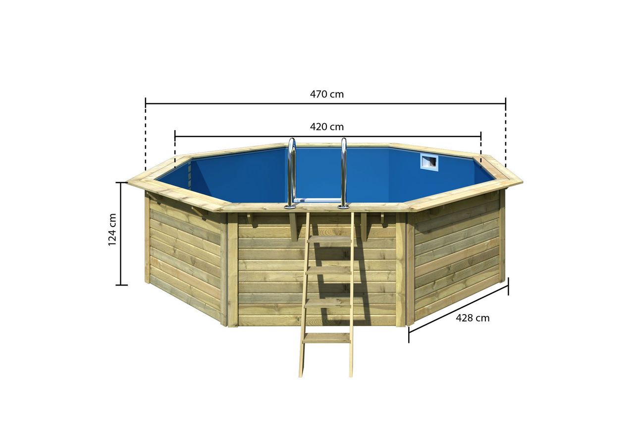 Karibu Outdoor Pool 427,5 x 427,5 cm Modell X2 Set inkl. Innenhülle, Skimmer & Filteranlage - Kesseldruckimprägniert