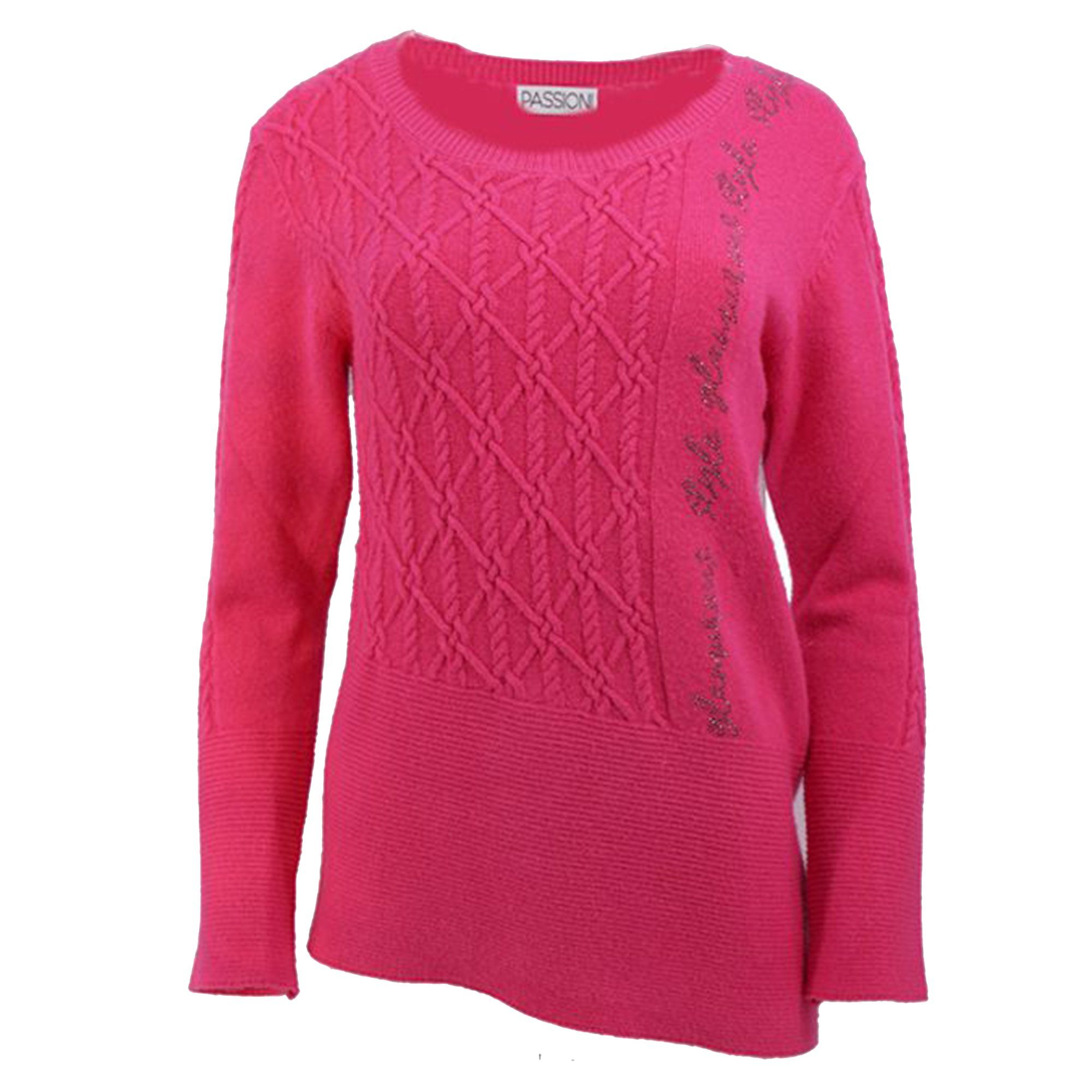 Passioni Strickpullover Pullover Winterpullover mit glitzernden Schriftzug mit verschiedenen Strickarten