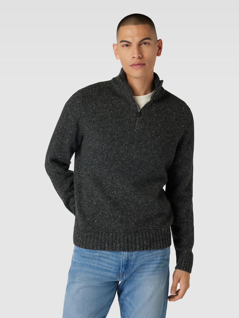 Strickpullover mit kurzem Reißverschluss in dunkelgrau