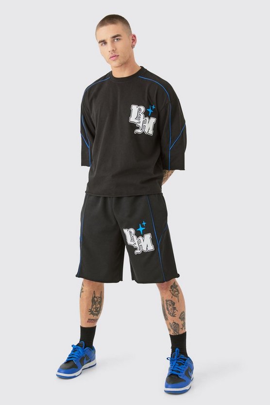 Kastiges Oversize T-Shirt-Set mit rohem Saum
