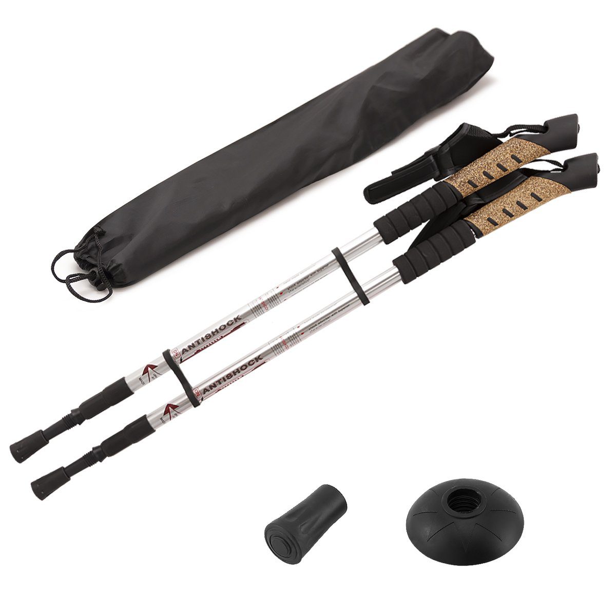 MidGard Nordic-Walking-Stöcke Teleskop Antischock Wanderstöcke aus Aluminiumlegierung mit Korkgriff (2 St)